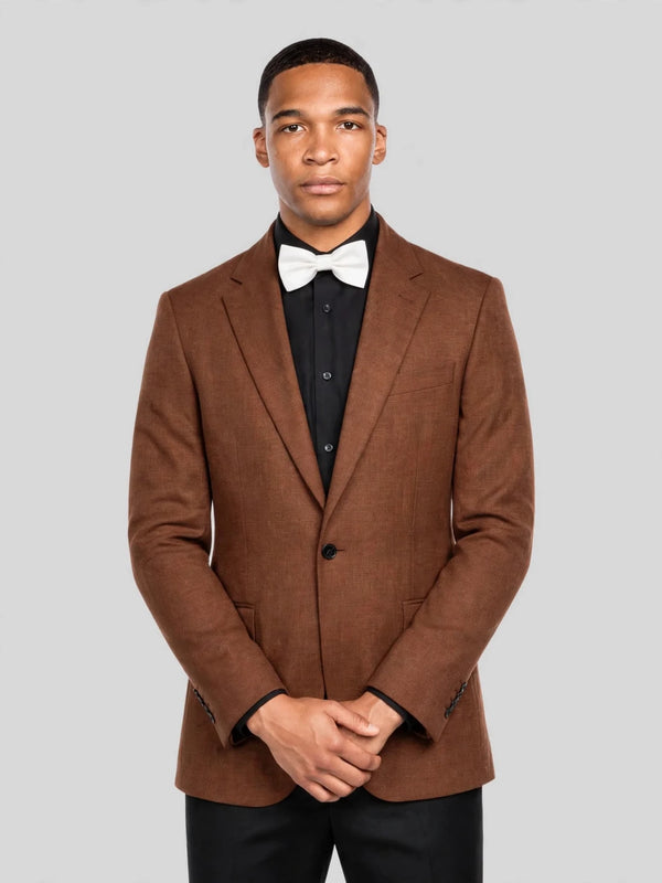 Chestnut Brown Single-Button Notch-Lapel Suit Jacket 05