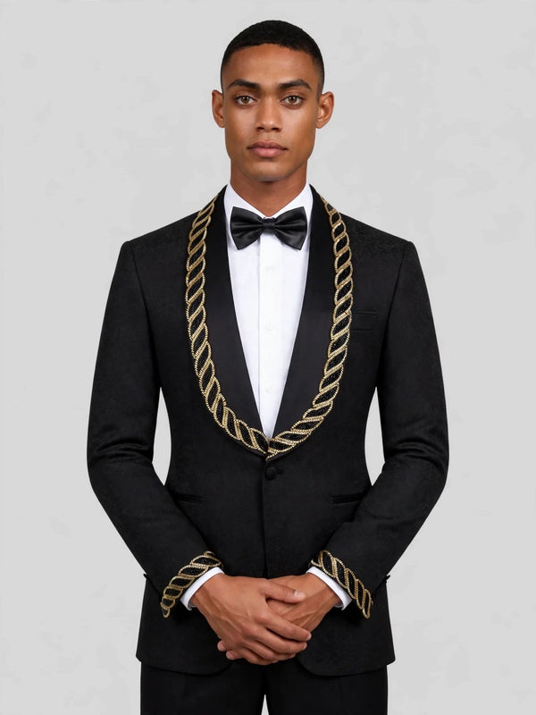 Onyx Gold Rope-Chain Shawl-Collar Tuxedo Jacket 02