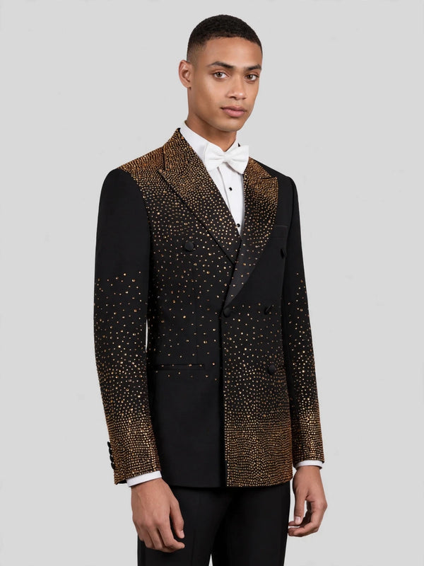 Onyx Gold Gradient Crystal-Dot Peak-Lapel Double-Breasted Tuxedo Jacket 03