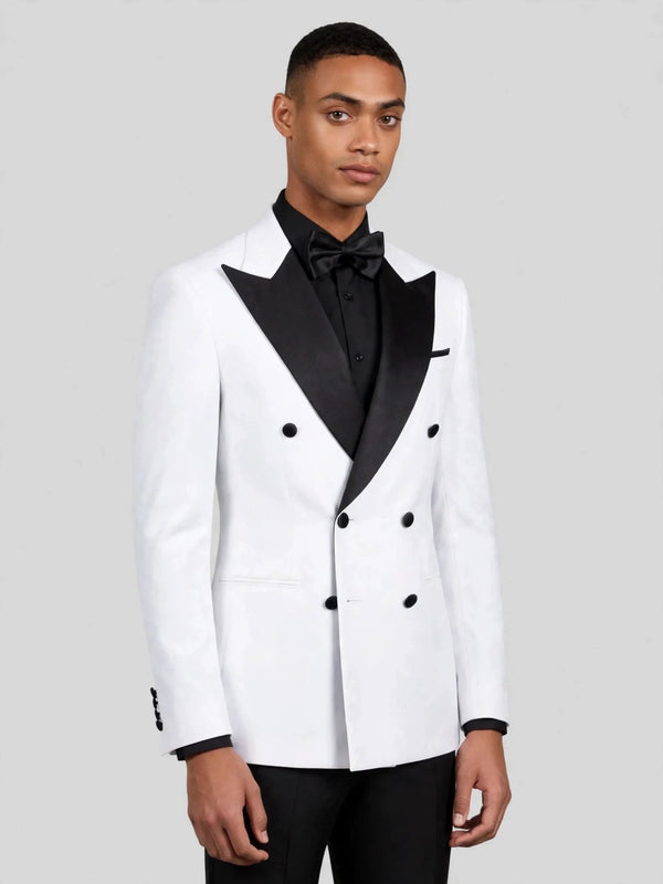 Snow White Black Satin Peak-Lapel Six-Button Double-Breasted Tuxedo Jacket 06