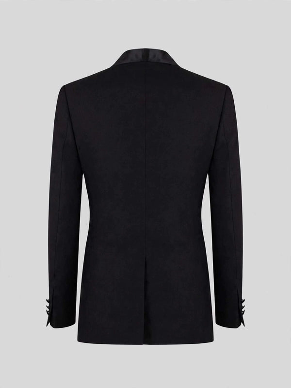 Onyx Smooth Pick-Stitch Jetted-Pocket Peak-Lapel Tuxedo Jacket 09