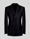 Charcoal Black Tonal-Stripe Six-Button Peak-Lapel Double-Breasted Suit Jacket 07