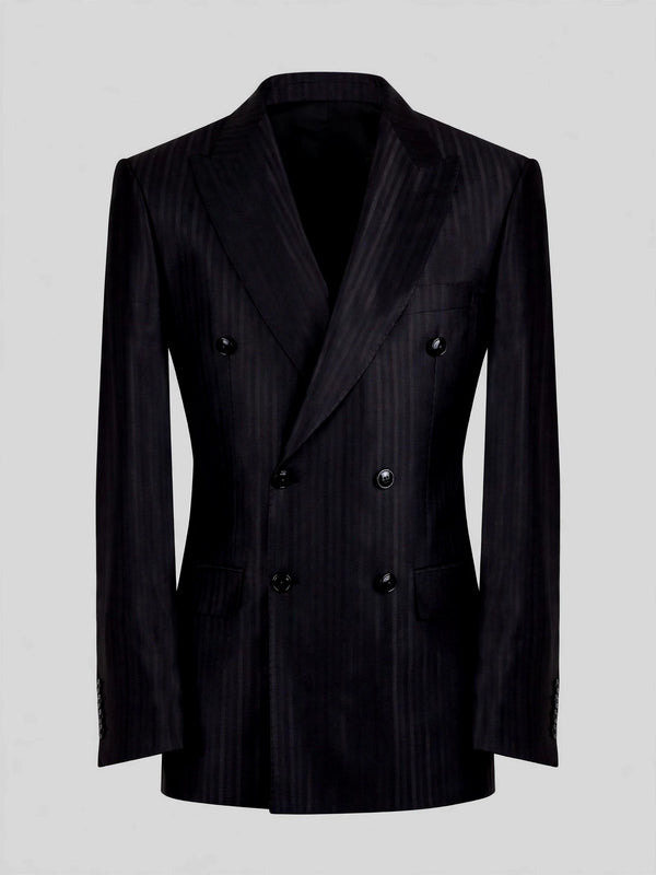 Charcoal Black Tonal-Stripe Six-Button Peak-Lapel Double-Breasted Suit Jacket 07