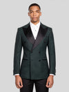 Forest Green Houndstooth Satin Peak-Lapel Six-Button Double-Breasted Tuxedo Jacket 01