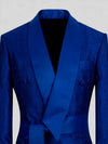 Royal Blue Ribbed-Weave Satin Shawl-Collar Sash-Belt Two-Button Double-Breasted Tuxedo Jacket 08