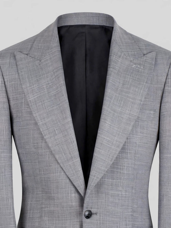 Pearl Grey Check Single-Button Peak-Lapel Suit Jacket 08