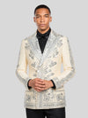 Cream Silver Mirror-Leaf Peak-Lapel Double-Breasted Tuxedo Jacket 06