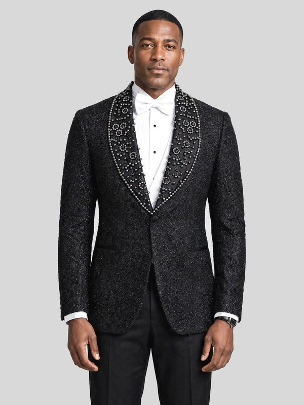 Onyx Silver Pearl-Ring Shawl-Collar Tuxedo Jacket - cover