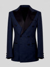 Navy Black Houndstooth Satin Peak-Lapel Double-Breasted Tuxedo Jacket 07