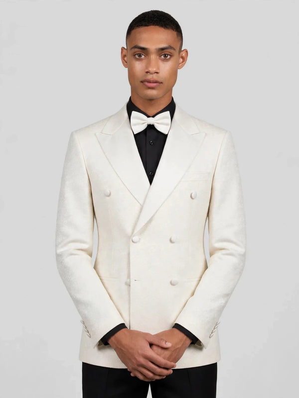 Cream Satin-Faced Peak-Lapel Six-Button Double-Breasted Tuxedo Jacket 05