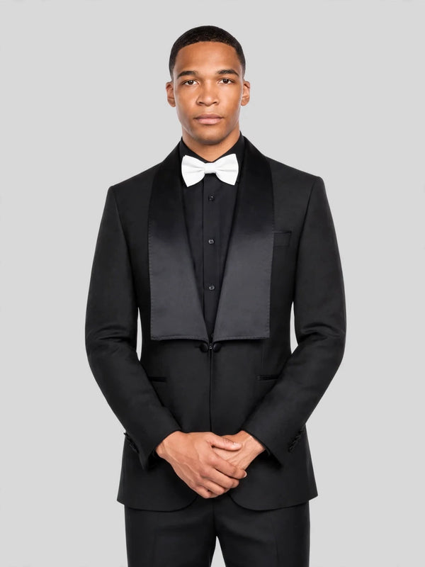 Onyx Square-End Satin Shawl-Collar Link-Front Tuxedo Jacket 05