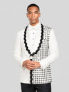 Ivory Jet Floral-Grid Scalloped Shawl-Collar Double-Breasted Tuxedo Jacket 03