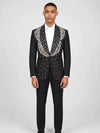Onyx Silver Crystal Feather-Frond Shawl-Collar Tuxedo Jacket 01