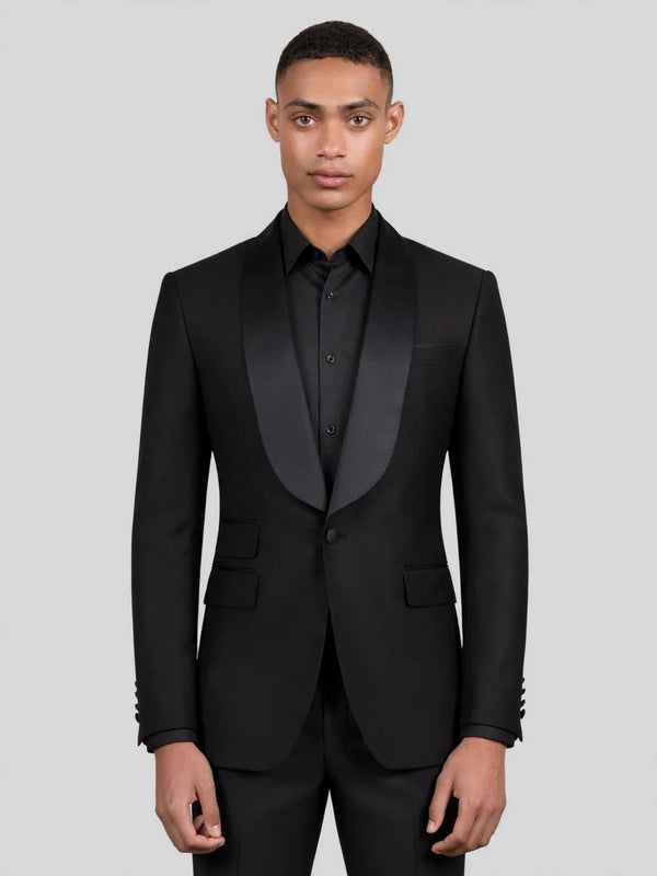 Onyx Smooth Ticket-Pocket Wide Shawl-Collar Tuxedo Jacket 04