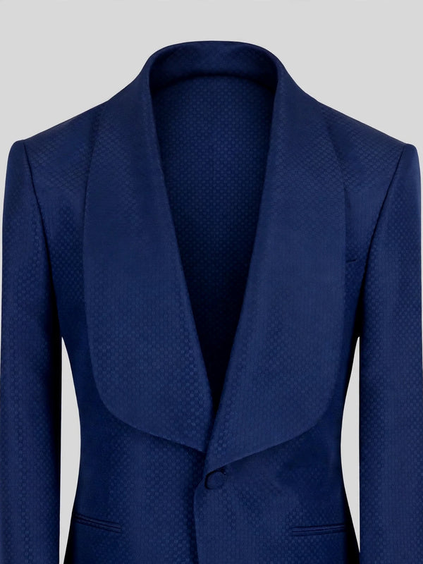 Royal Sapphire Diamond-Textured Shawl-Collar Tuxedo Jacket 08