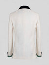 Ivory Emerald-Leaf Velvet Shawl-Collar Double-Breasted Tuxedo Jacket 09