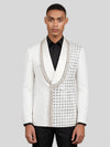 Ivory Silver Rope-Trim Crystal-Grid Shawl-Collar Double-Breasted Tuxedo Jacket 04