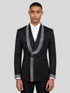 Onyx Silver Crystal-Mosaic Shawl-Collar Double-Breasted Tuxedo Jacket 01