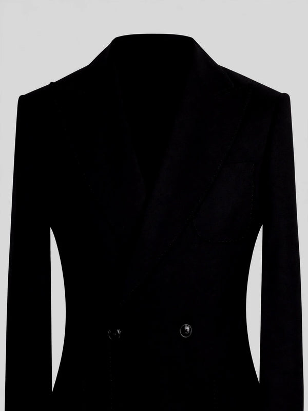 Onyx Fine Pick-Stitch Patch-Pocket Peak-Lapel Double-Breasted Tuxedo Jacket 08