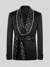 Onyx Silver Crystal Belted Shawl-Collar Double-Breasted Tuxedo Jacket 07