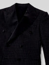 Onyx Black Houndstooth Satin Peak-Lapel Six-Button Double-Breasted Tuxedo Jacket 08