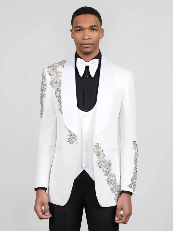 Ivory Crystal Shawl-Collar Tuxedo Jacket 05