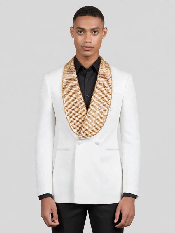 Ivory Amber Crystal-Mesh Shawl-Collar Double-Breasted Tuxedo Jacket 04