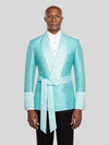 Aqua Mint Micro-Weave Satin Sash-Belt Shawl-Collar Tuxedo Jacket - cover