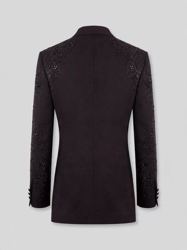 Onyx Jet Paisley-Scatter Peak-Lapel Tuxedo Jacket 09