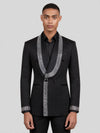 Onyx Silver Crystal-Mosaic Shawl-Collar Double-Breasted Tuxedo Jacket 04