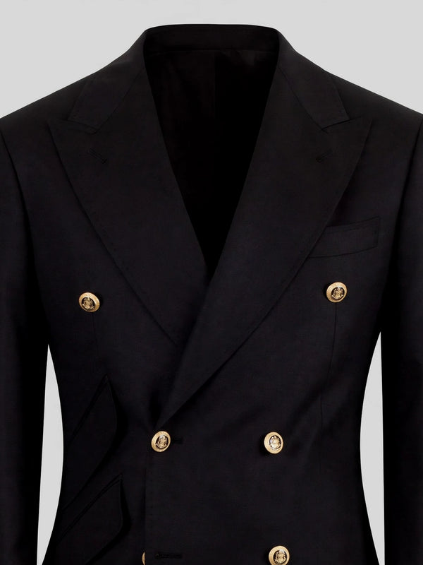 Onyx Gold-Button Slant-Flap Peak-Lapel Double-Breasted Suit Jacket 08