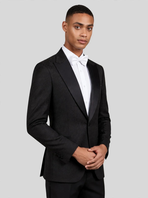 Onyx Textured Satin-Welt Peak-Lapel Tuxedo Jacket 03