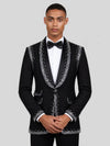 Onyx Silver Crystal Perimeter Shawl-Collar Tuxedo Jacket 02