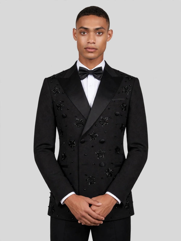 Onyx Jet Star-Bead Peak-Lapel Double-Breasted Tuxedo Jacket 02