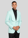 Mint Aqua Textured Shawl-Collar Tuxedo Jacket 06
