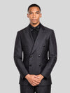 Charcoal Shadow-Stripe Six-Button Peak-Lapel Double-Breasted Suit Jacket 06