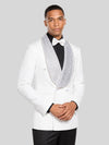 Ivory Crystal-Mesh Shawl-Collar Double-Breasted Tuxedo Jacket 05