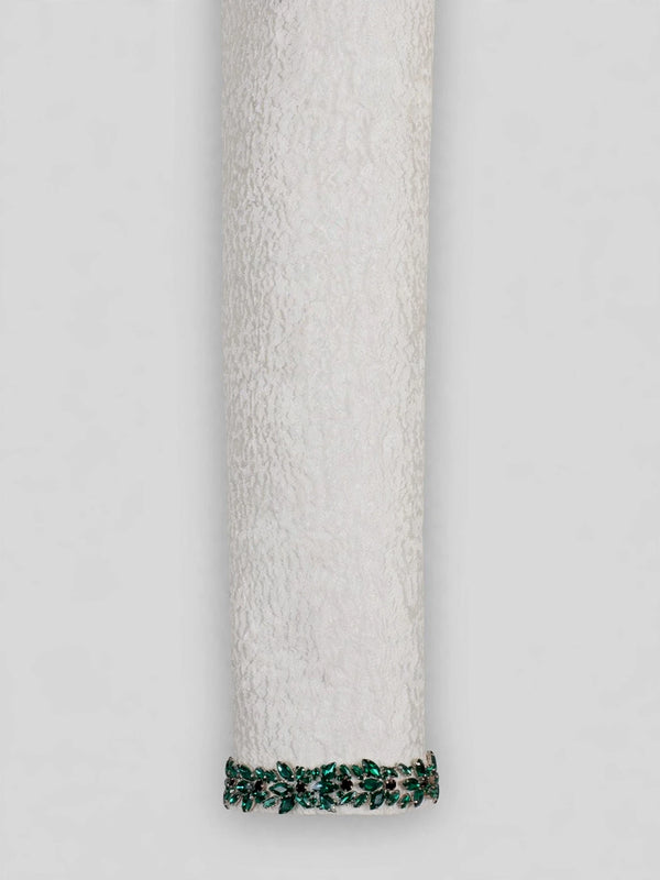 Ivory Emerald-Leaf Velvet Shawl-Collar Double-Breasted Tuxedo Jacket 10