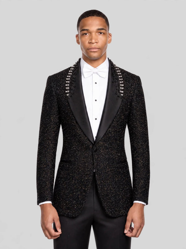 Onyx Crystal Scatter Shawl-Collar Tuxedo Jacket 03