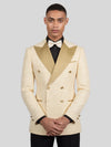 Champagne Paisley-Jacquard Gold Satin Peak-Lapel Six-Button Double-Breasted Tuxedo Jacket 05