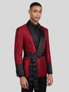 Crimson Shimmer Satin Shawl-Collar Sash-Belt Two-Button Double-Breasted Tuxedo Jacket 06
