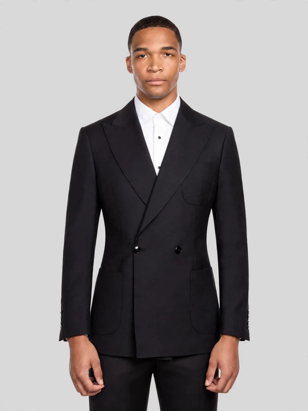 Onyx Patch-Pocket Two-Button Peak-Lapel Double-Breasted Tuxedo Jacket 01