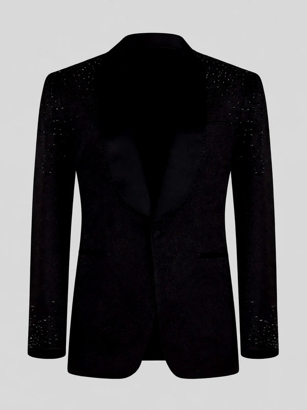 Onyx Jet Bead-Scatter Satin Shawl-Collar Tuxedo Jacket 07