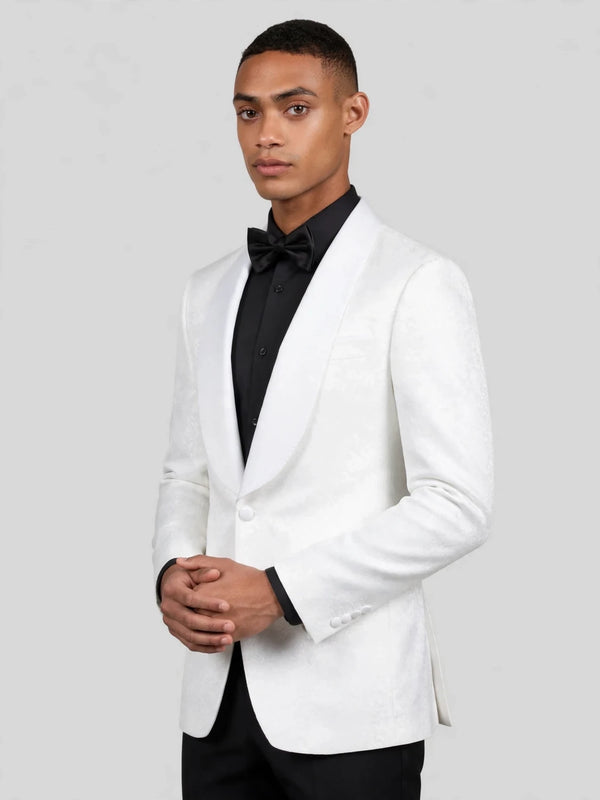 Ivory Jacquard Jetted-Pocket Satin Shawl-Collar Tuxedo Jacket 06