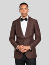 Chocolate Brown Diamond-Texture Shawl-Collar Tuxedo Jacket 02