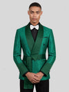 Emerald Micro-Dot Dark-Green Satin Shawl-Collar Belted Double-Breasted Tuxedo Jacket 05