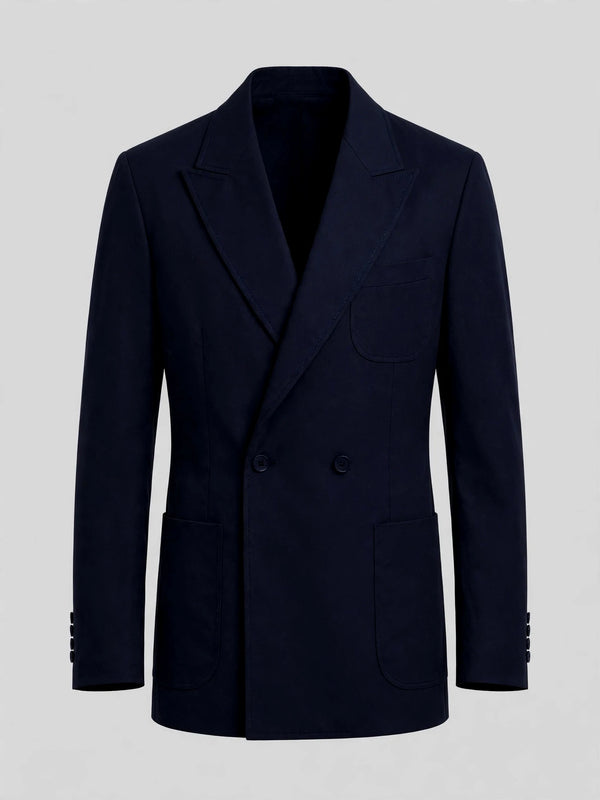 Midnight Navy Patch-Pocket Pick-Stitch Peak-Lapel Double-Breasted Tuxedo Jacket 07