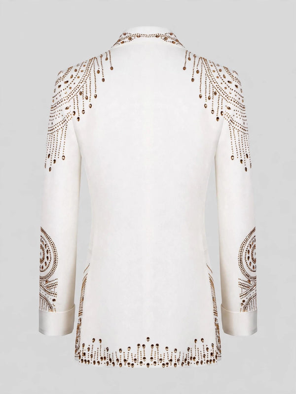 Ivory Gold Crystal Medallion Peak-Lapel Tuxedo Jacket 09
