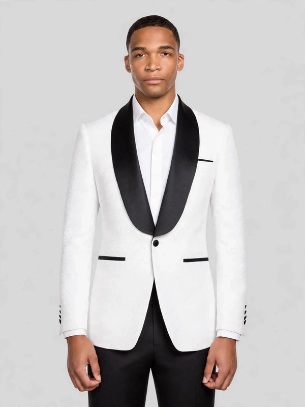 Ivory Textured Black Shawl-Collar Black-Welt Tuxedo Jacket 01