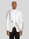Ivory Silver Crystal Floral Diagonal Shawl-Collar Tuxedo Jacket - cover